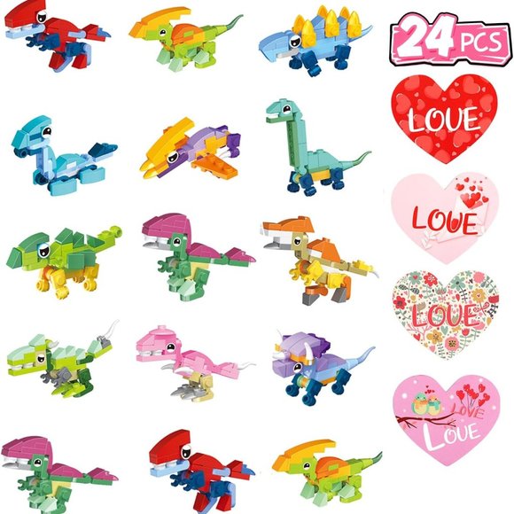 HOLYFUN 24 Pack Valentines Day Gifts for Kids Dinosaurs with Card - Picture 1 of 7